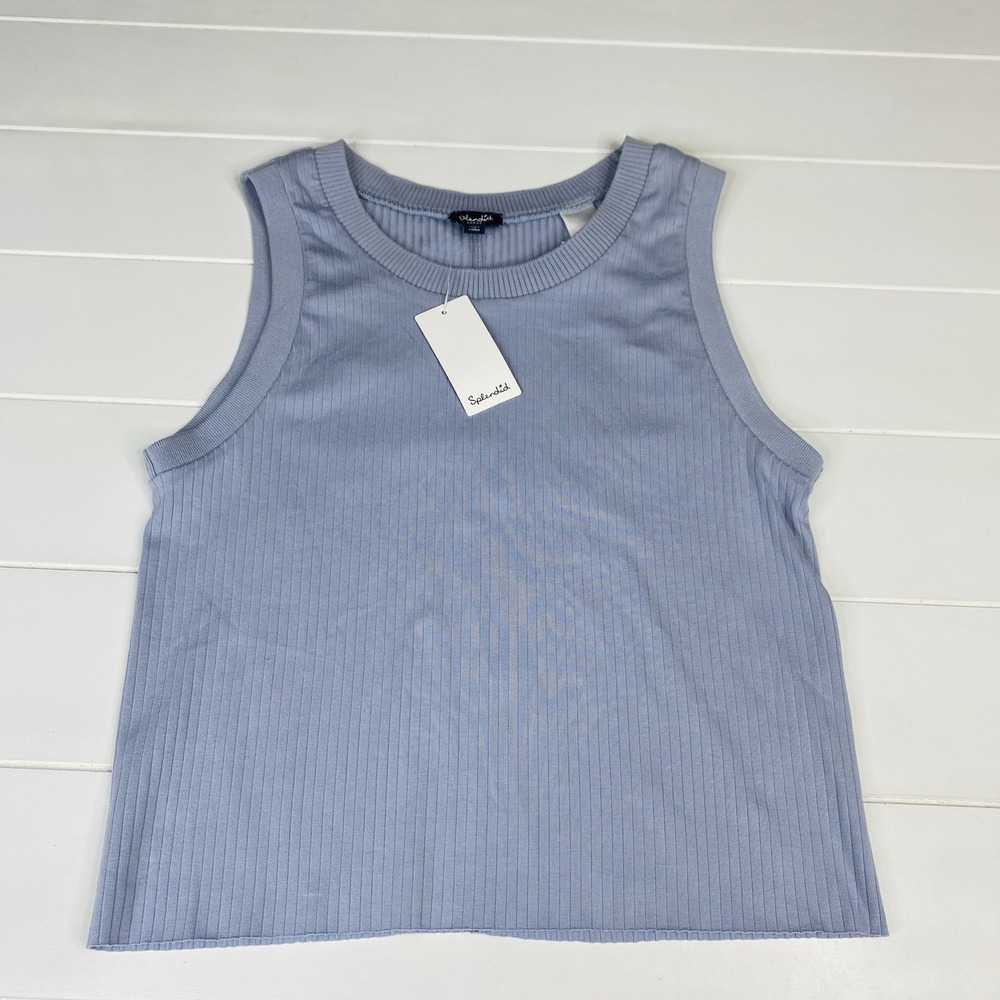 Splendid Cropped Tank Top Blue Crew Neck Women Size L